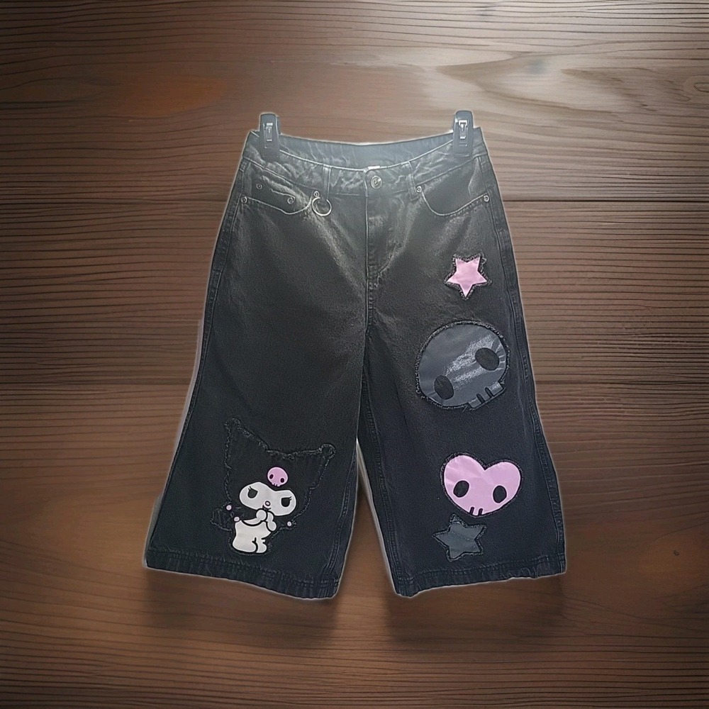 Kuromi Black Wide Leg Denim Shorts‎ Sanrio Alt Goth Y2K Junior Size 1